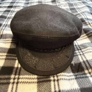 VTG Aegean Black Wool Blend Greek Fisherman Cap Sz 58 (7 1/4) Made in Greece